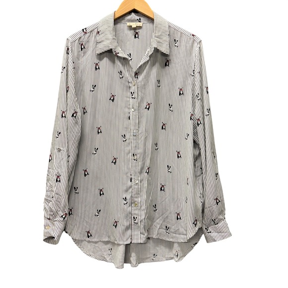 Jane and Delancey Tops - Jane and Delancey Button Down Womens XL Striped French Bulldog White Black